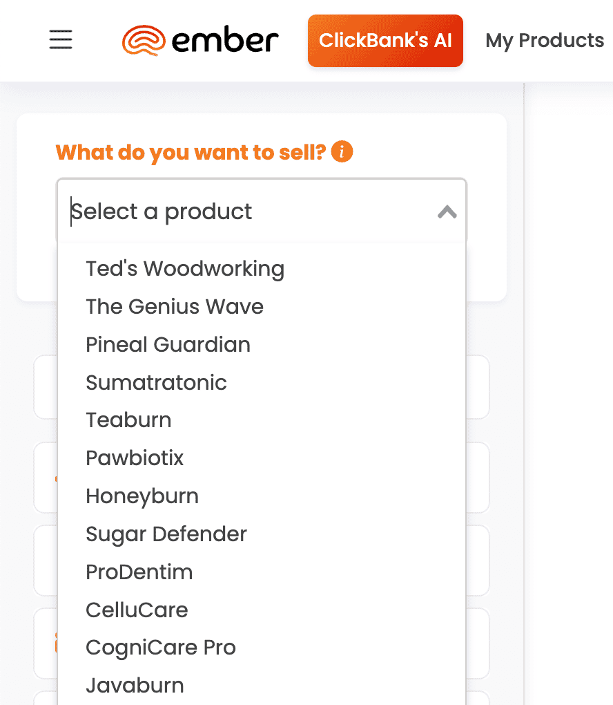 Choose a ClickBank Product in Ember AI