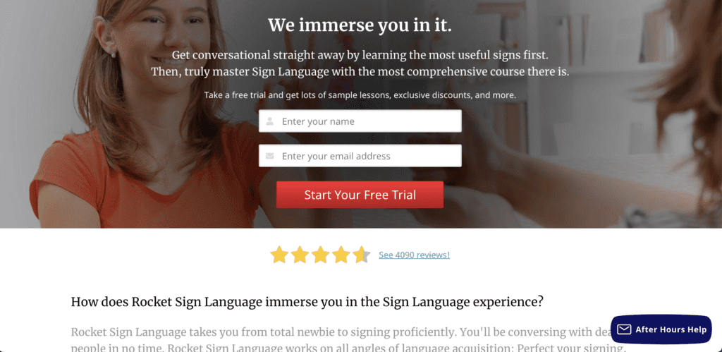 Rocket Sign Language landing page